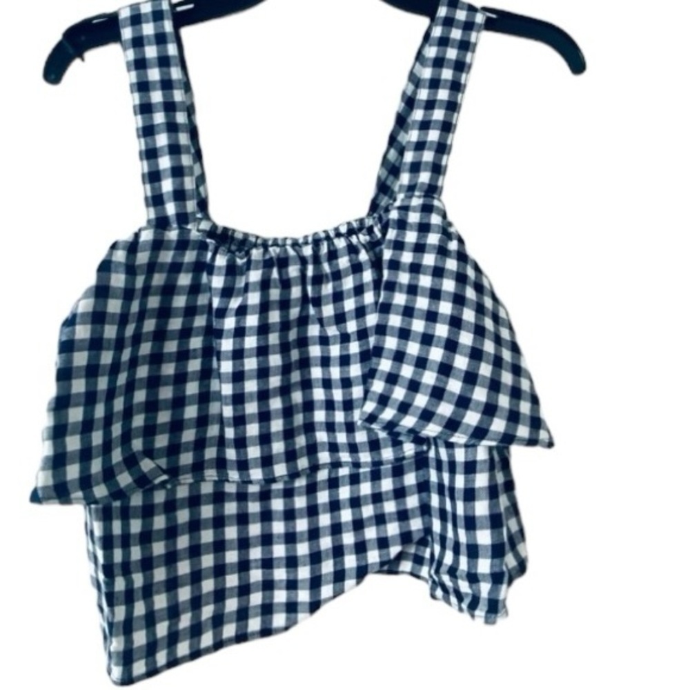 Madewell Black White Plaid Tiered Top. Sz S